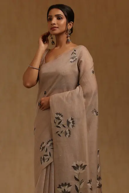 Light Grey Chanderi Woven Design Saree